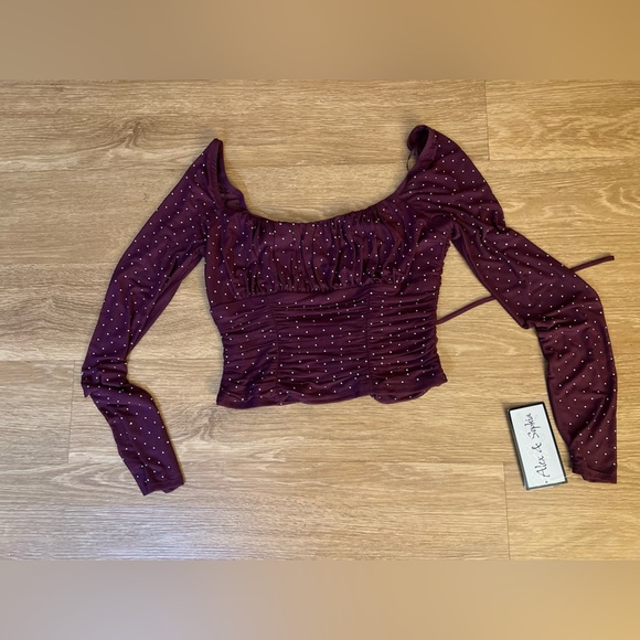 Alex & Sophia Purple Studded Lace-Up Square-Neck Top, crop Top - Picture 5 of 11